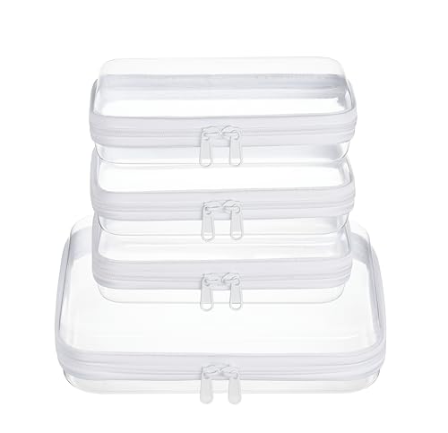 4 pcs Clear Zipper Pouches,Hard Shell Zipper Case | Toiletry Bag for Travel, CLear Diaper Bag, Toiletry Pouch, Travel Organizer, Cosmetic Bag,Toy Storage Bins (M+3S) - color: White, size: M+3S