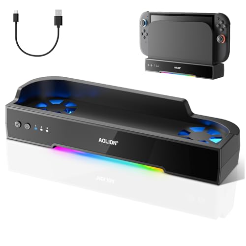OLCLSS Cooling Fan for Switch 2 Dock, Dual High-Speed Fans with 3-Speed Adjustment, RGB Lighting, Quiet Operation, Wall Mountable Stand, USB Powered Cooling Fan for Switch 2 Console