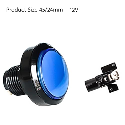 푸시 버튼 마이크로 스위치 46mm 원형 DC 12V LED 조명 아케이드 비디오 게임용 2개 블루 - color: 블루.