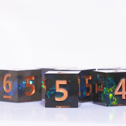 Generic 6PCS 16mm D6 Resin dice Set Dice for DND Dungeons and Dragons Role Playing Game (Black + Green) - color: Black + Green