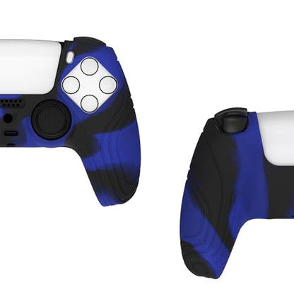 eXtremeRate PlayVital Samurai Edition Anti-Slip Controller Silicone Skin for ps5, Ergonomic Rubber Protective Case for ps5 Controller with Thumb Stick Caps - Blue & Black - color: Blue & Black
