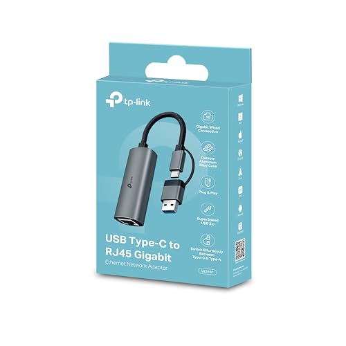 TP-Link 2-in-1 USB 3.0 & USB C to Ethernet Adapter, RJ45 Gigabit LAN, Plug & Play, Aluminum Case, Ethernet Adapter for Laptop, Thunderbolt 4/3 Compatible with Windows, Mac/iPad OS & More (UE310C) - style: USB C&A 2in 1