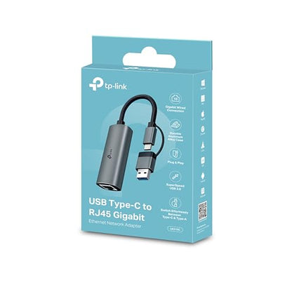 TP-Link 2-in-1 USB 3.0 & USB C to Ethernet Adapter, RJ45 Gigabit LAN, Plug & Play, Aluminum Case, Ethernet Adapter for Laptop, Thunderbolt 4/3 Compatible with Windows, Mac/iPad OS & More (UE310C) - style: USB C&A 2in 1