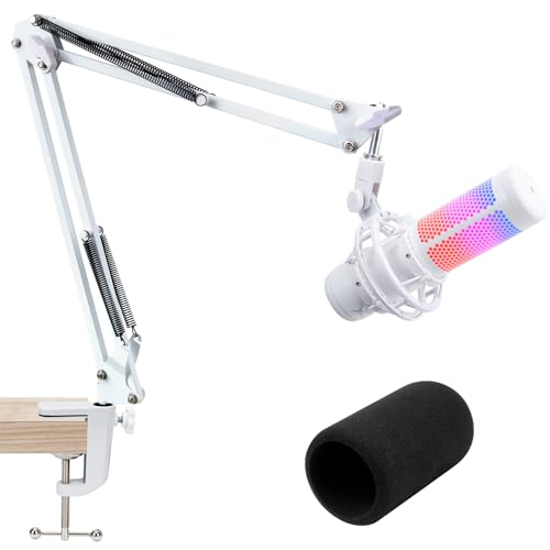 For HyperX QuadCast S White Boom Arm - White Mic Arm Compatible with Hyper x QuadCast, Microphone Boom Arm with Pop Filter, Improve Sound Quality, Mic Boom Arm for Hyperx QuadCast by SUNMON - color: White Mic Boom Arm