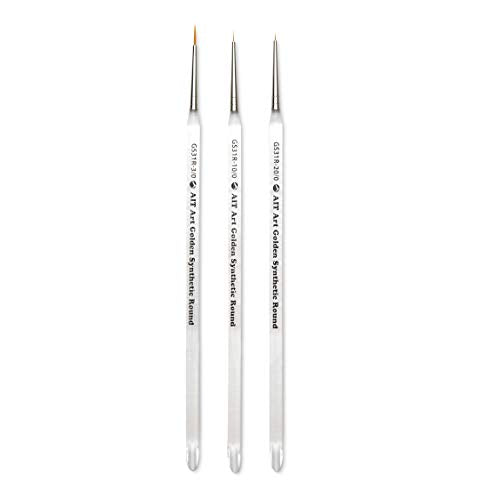 AIT Art Round Paint Brushes, Pack of 3, Miniature Sizes 20/0, 10/0, 3/0, Acrylic Handles with Beveled End, Handmade in USA for Trusted Performance