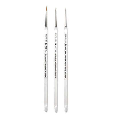 AIT Art Round Paint Brushes, Pack of 3, Miniature Sizes 20/0, 10/0, 3/0, Acrylic Handles with Beveled End, Handmade in USA for Trusted Performance