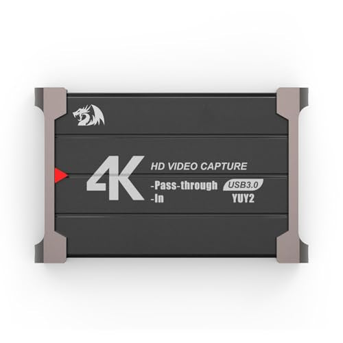Redragon VC321 4K Video Capture Card, USB 3.0 1080p 60fps Video Capture, 4K HDMI Pass-Through, Zero-Latency Streaming, Compatible with Windows/Mac, Game Capture for PS5, Xbox, NS, DSLR, OBS