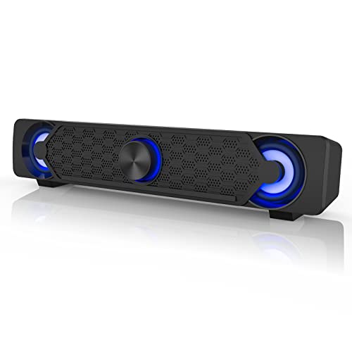Smalody Small Computer Speakers for Desktop Gaming Monitor, PC Speakers for Desktop Monitor, Computer Speaker Wired USB Powered, Mini Soundbar with Cool Led Light Effect | Compact wired USB computer soundbar with cool LED light effect. Ideal space-saving