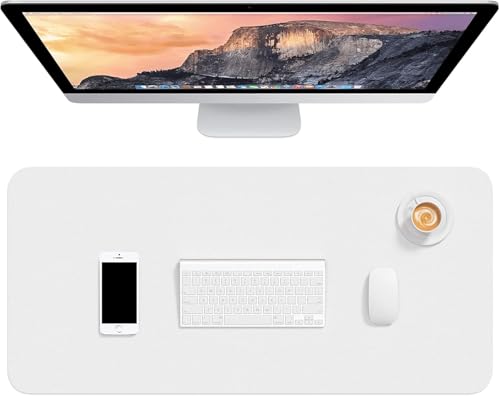 Hsurbtra Desk Pad, 30" x 14" PU Leather Desk Mat, XL Extended Mouse Pad, Waterproof Desktop Blotter Protector, Non-Slip Ultra Thin Large Laptop Keyboard Writing Mat for Office Home, White - color: White, size: 30" x 14"