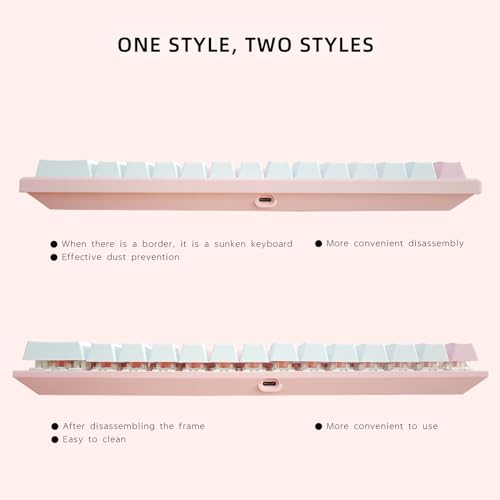 ONE-UP Portable 60% Mechanical Gaming Keyboard LED Backlit Compact 61 Keys Mini Wired Office Keyboard with Blue Switch PBT Keycaps for Windows Laptop PC Mac.（White/Pink） - color: Pink/White