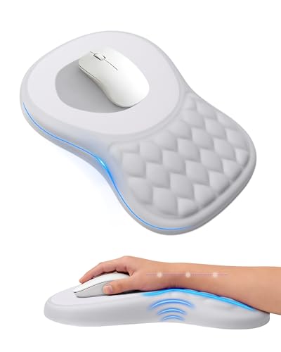 Ergonomic Mouse Pad with Wrist Rest, Slope Design Memory Foam Support, Smooth Lycra Surface, Non-Slip PU Base, Comfortable Mouse Mat for Office, Home, Computer Desk - color: Light Gray & White