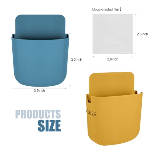 4 Pcs Remote Control Holder Wall Mount,Self Adhesive Remote Holder,Hole-Free Wall Pen Holder Storage Accessories for Home Office School (Yellow/Blue) - color: Yellow/Blue