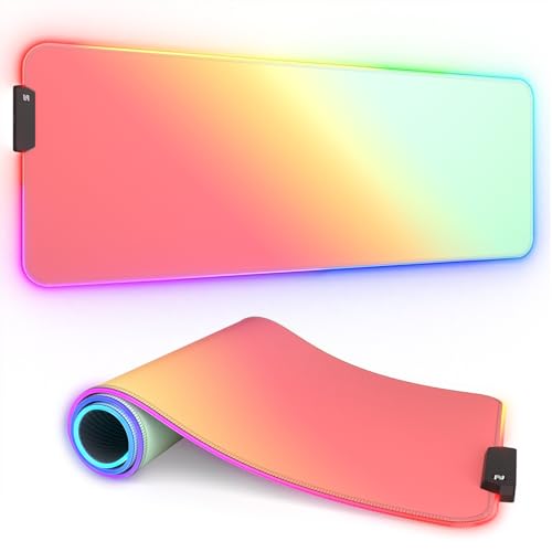 ITNRSIIET RGB Gaming Mouse Pad Full Desk XL Extended Large Gaming Mousepad 12 Lighting Modes, 30% Thicker, Big LED Desk Mat for Keyboard Men Gamers Esport Pros, 32" x 12",Gradual Orange Green - color: Z-gradual Orange Green