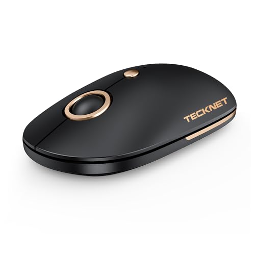 TECKNET Wireless Mouse, 2.4G Computer Mouse for Laptop, 4800 DPI Silent Mouse with USB Receiver, Slim Portable Travel Mouse Compatible with MacOS Windows Android PC Chromebook, 18 Months Battery Life - color: Black Gold