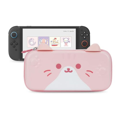 GeekShare Carrying Case Compatible with Switch 2 (2025) 7.9 Inch, Hard-Shell Slim Travel Case with 10 Game Card Slots for Switch 2 Console and Accessories, Cat Ear (Pink) - color: Pink