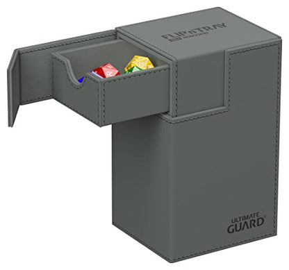 Ultimate Guard Flip'n'Tray 80+, Deck Case for 80 Double-Sleeved TCG Cards + Dice Tray, Grey, Independent Magnetic Closure & Microfiber Inner Lining - color: Grey, size: 80+