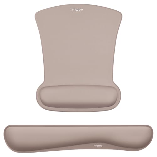 MOSISO Wrist Rest Support for Mouse Pad & Keyboard Set, Ergonomic Mousepad Non-Slip Base Home/Office Pain Relief & Easy Typing Cushion with Neoprene Cloth & Raised Memory Foam, Taupe Brown - color: Taupe Brown