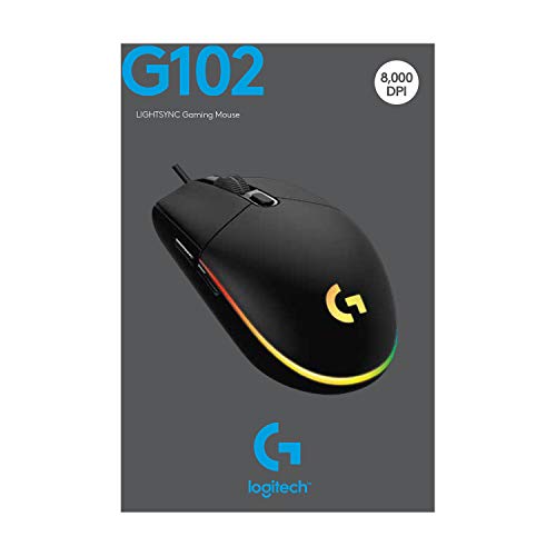 Logitech G G102 2nd Gen Light Sync Gaming Mouse, Wired, 8000 DPI, 6 Programmable Buttons, RGB, Black - color: Black