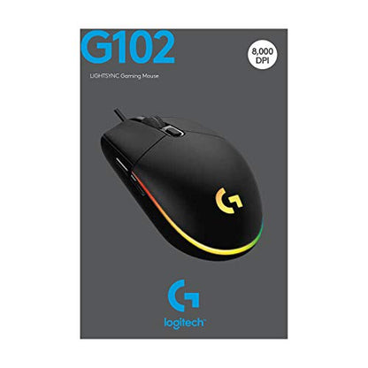Logitech G G102 2nd Gen Light Sync Gaming Mouse, Wired, 8000 DPI, 6 Programmable Buttons, RGB, Black - color: Black