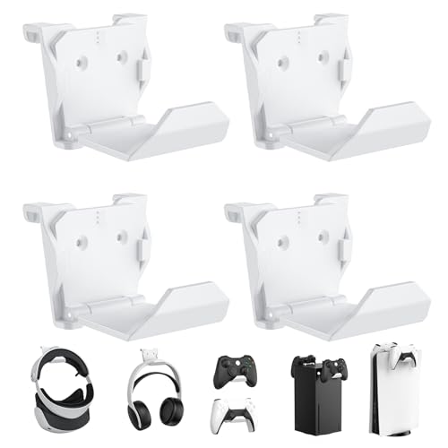 KUNSLUCK 4 Pack Controller Wall Mount for PS5, Xbox, Switch Controller, Wall Mount Stand for Controller&Headset, Adhesive/Screws Installation (White) - color: White, size: 4 Pack