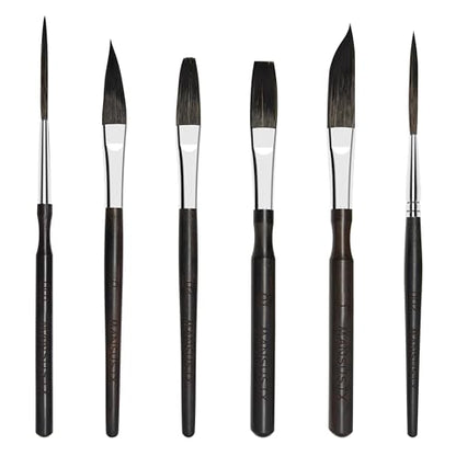 Starter Pinstriping Brush Kit 6 pcs High Performance Striping Brushes, Long Liner, Script Liner, Sword, Cat Tongue, Scroll Brushes for Lettering & Detailing