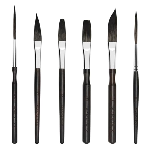 Starter Pinstriping Brush Kit 6 pcs High Performance Striping Brushes, Long Liner, Script Liner, Sword, Cat Tongue, Scroll Brushes for Lettering & Detailing