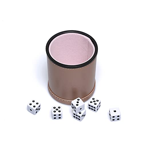 Leatherette Dice Cup Set, Rose Gold Leather and Lilac Mist Velvet Interior Professional Dice Cup with 6 Black Dot Dice for Liars Dice Farkle Yahtzee Board Games, 1 Pack - color: Rosegold