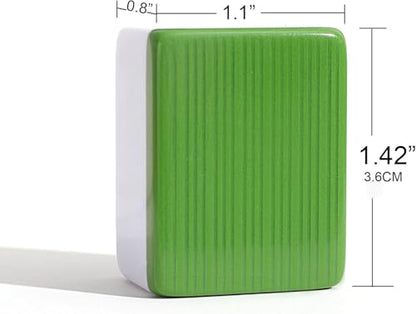 Traditional Chinese Mahjong Set 144 Melamine 34mm Tiles No Arabic Numerals | Standard 34mm green melamine tiles include 144 game tiles plus 2 spares and travel case for complete Mahjong Majiang game set - color: Green