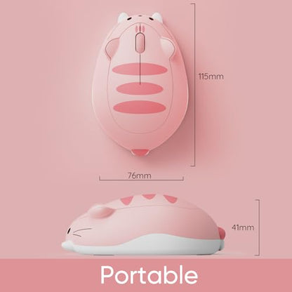 Akko Cat 테마 무선 게이밍 마우스 핑크, 트라이모드 마우스 BT3.0/BT5.0/2.4G, 컴퓨터/노트북/데스크톱/PC용 귀여운 광학 무선 만화 마우스, 맥/윈도우와 호환 (핑크 앤지) - color: 핑크 앤지