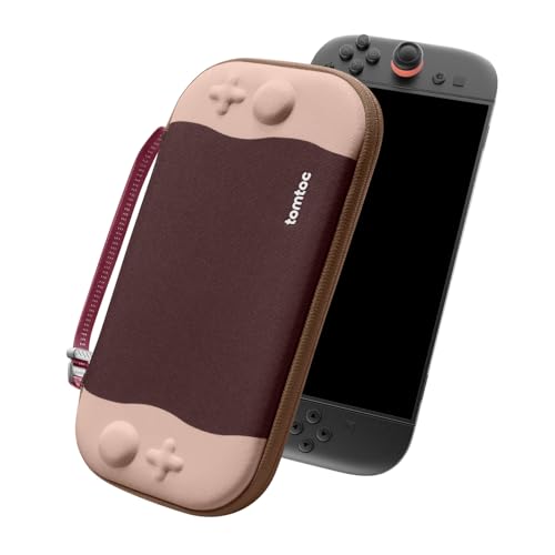 tomtoc Slim Carring Case for Nintendo Switch 2, Military Grade Protection | Odorless Felt Protective Hard Shell with 12 Game Card Slots, Portable Travel Storage Bag with Original Patent, Soft Interior - color: Cherry