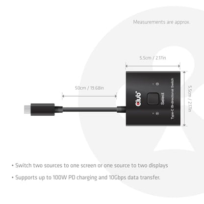 Club 3D CSV-2511 USB-C Bi-Directional Video 8k 60Hz+ Data + PD Switch |