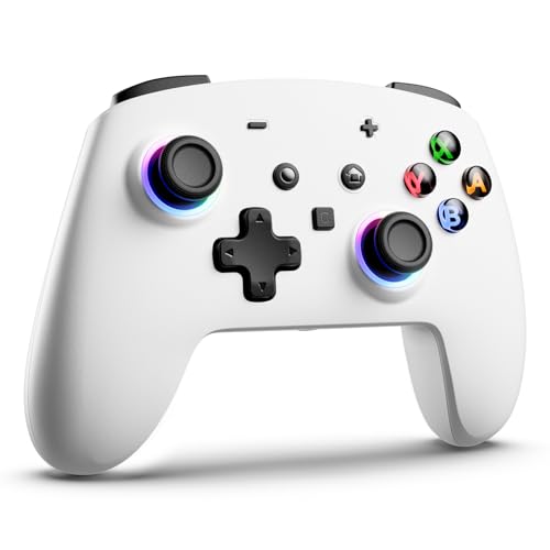 ECHTPower Switch 2 Pro Controller with Hall Effect Joysticks, One-Key Wake-Up for Switch 2, Wireless Controller for Switch 2/Switch/Lite/OLED, Turbo Button, 4 Back Buttons, RGB Lighting, 3.5mm Jack, Dual Vibration, 6-Axis Gyro - color: White