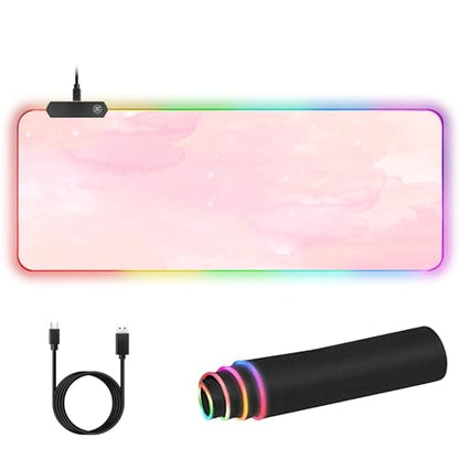 RGB Large Gaming Mouse Pad, Extended Mouse Pad with 12 Lighting Effects, Water Proof Mutispandex Surface, Non-Slip Rubber Base, 80x30 cm / 31.5×11.8 in (Pink Nebula) - color: Pink Nebula