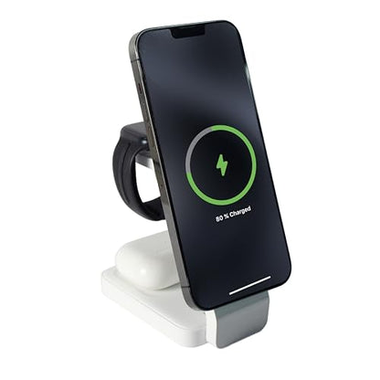 3-in-1 Wireless Charging Station for Apple Devices – Magnetic Foldable Fast Charger for iPhone, Apple Watch & AirPods with Stand – Travel-Friendly Multiple Device Charging Dock