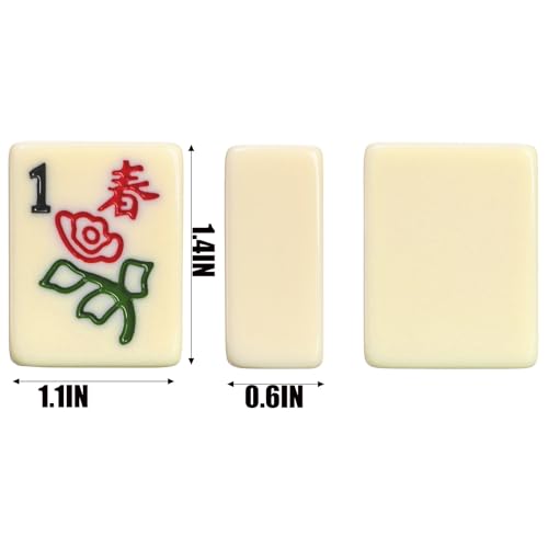 Cedilis Chinese Mahjong Game Set with 146 Large Tiles(1.4", Ivory), 2 Dice and Red Carrying Case for Chinese Style Game, Family Gathering