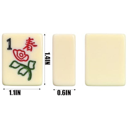 Cedilis Chinese Mahjong Game Set with 146 Large Tiles(1.4", Ivory), 2 Dice and Red Carrying Case for Chinese Style Game, Family Gathering