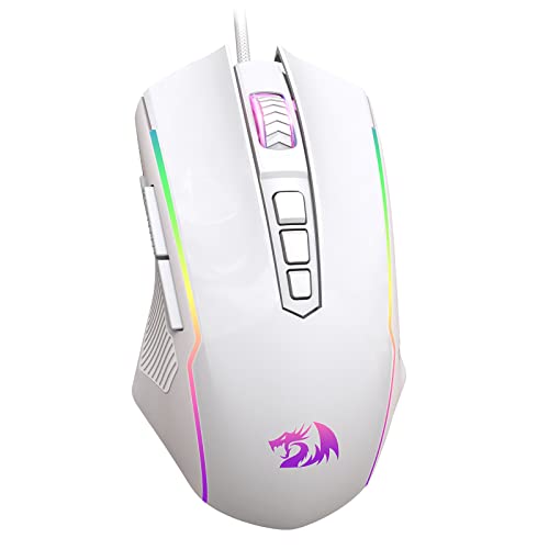 Redragon Gaming Mouse, Wired White Mouse with RGB Backlit, 8000 DPI Adjustable, PC Gaming Mice with 9 Programmable Macro Buttons & Fire Button, PC Gaming Mouse for Windows/Mac, White - color: white