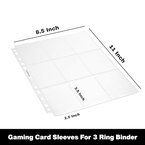 TYH Supplies Heavywieght Trading Card Sleeves for 3 Ring Binder | Double Sided Ultra Clear 11 Hole | 9 Pocket Page Gaming Card Protector Sleeves (100 Pack - 1800 Pockets)