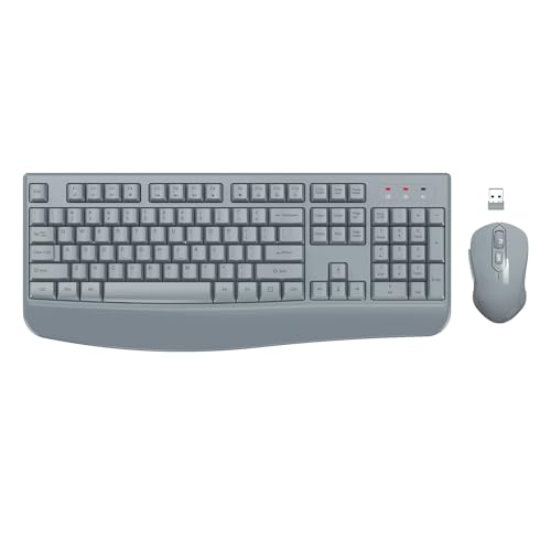 Wireless Keyboard and Mouse Combo, EDJO 2.4G Full-Sized Ergonomic Computer Keyboard with Wrist Rest and 3 Level DPI Adjustable Wireless Mouse for Windows, Mac OS Desktop/Laptop/PC(Grey) - color: Gray