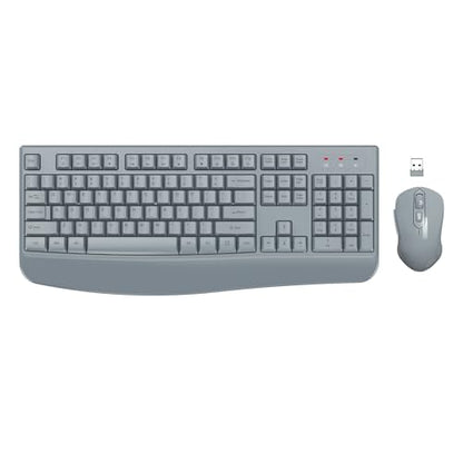Wireless Keyboard and Mouse Combo, EDJO 2.4G Full-Sized Ergonomic Computer Keyboard with Wrist Rest and 3 Level DPI Adjustable Wireless Mouse for Windows, Mac OS Desktop/Laptop/PC(Grey) - color: Gray
