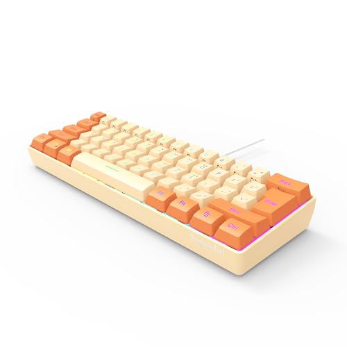 Snpurdiri 60% Wired Gaming Keyboard, RGB Backlit Ultra-Compact Mini Keyboard, Waterproof Mini Compact 61 Keys Keyboard for PC/Mac Gamer, Typist, Travel (Orange and Cream) | Backlit Ultra-Compact Mini Gaming Keyboard for PC/Mac Gamer, Typist, Travel - colo