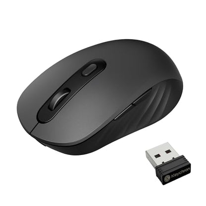 Keychron BM25 Quiet-Click Wireless Mouse, Ergonomic Rechargeable Mice with Tri-Mode, 2.4G/Bluetooth 5.2/Wired, 1000Hz Polling Rate, Adjustable DPI, Programmable for Mac, Windows, Linux - Black - color: Black