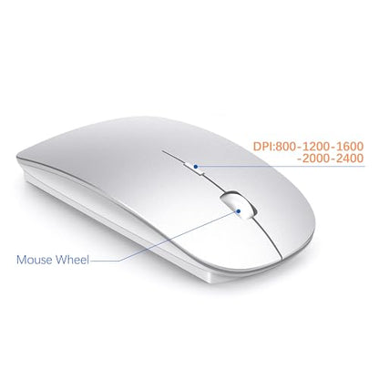 Wireless Keyboard and Mouse Ultra Slim Combo, TopMate 2.4G Silent Compact USB 2400DPI Mouse and Scissor Switch Keyboard Set with Cover, Batteries Included, for PC/Laptop/Windows/Mac - Silver White - color: Silver White
