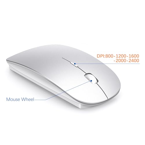 Wireless Keyboard and Mouse Ultra Slim Combo, TopMate 2.4G Silent Compact USB 2400DPI Mouse and Scissor Switch Keyboard Set with Cover, Batteries Included, for PC/Laptop/Windows/Mac - Silver White - color: Silver White