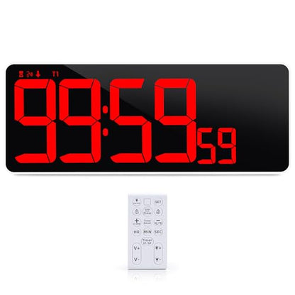 13.7”Digital Timer Large LED Screen displays（5'' Number）,The Date time, Remote Control, Turn on/Off 10 Seconds Countdown Voice Notification, for Chefs,Students, Children, Seniors - color: 13.7'' Red+remote