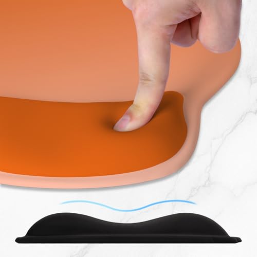 ITNRSIIET Ergonomic Mouse Pad with Wider Memory Foam Wrist Rest +17% - Curved Cushion Reduces Pressure 20%, Pain Relief, Non-Slip, Smooth, Cute Colors, 9.85 x 9 in, Peach Gradient - color: Peach Gradient