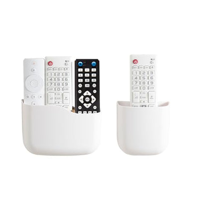 Remote Holder Wall Mount TV FAN Remote Control Holder Bedside Caddy Wall Organizer Phone Holder for Office Adhesive Media Player Controller Holder Box Tray Home Desk Nightstand White 1Big 1Small - color: White