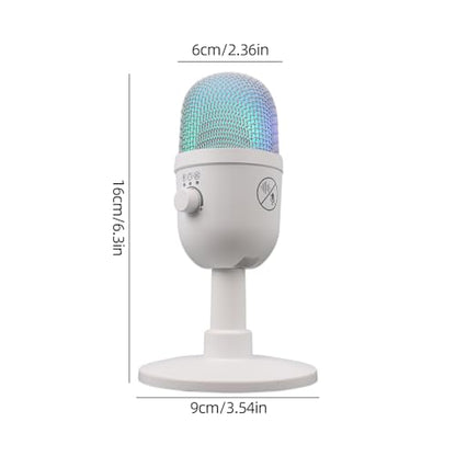 USB Computer Microphone with RGB Light, Headphone Output, Mute Control and OTG Cable for PC Laptop, White - color: White, size: One Size