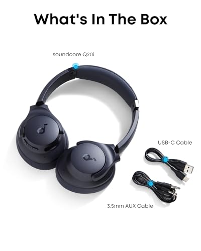 Soundcore by Anker Q20i Hybrid Active Noise Cancelling Headphones, Blue | Over-Ear, Bluetooth, 40H ANC Playtime, Hi-Res Audio, Big Bass, Transparency Mode, Customize via App, Travel, Home, Office - color: Blue