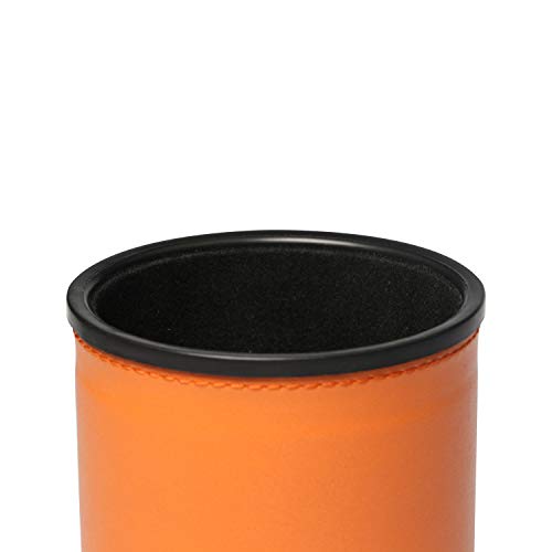 Felt Lined Dice Cup Set Orange PU Leather Dice Rolling Cup with 5 Standard Dot Dices Quiet Shaker for Farkle Yahtzee Bar Party Family Games Play - color: Orange